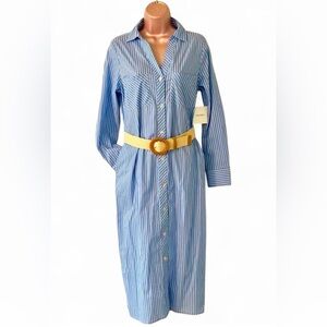 Ellen Tracy Blue Shirt Dress with Notched Collar